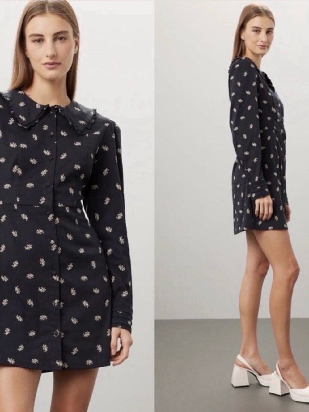 Hill House Hazel Dress with Peter Pan Collar Black Cream Floral